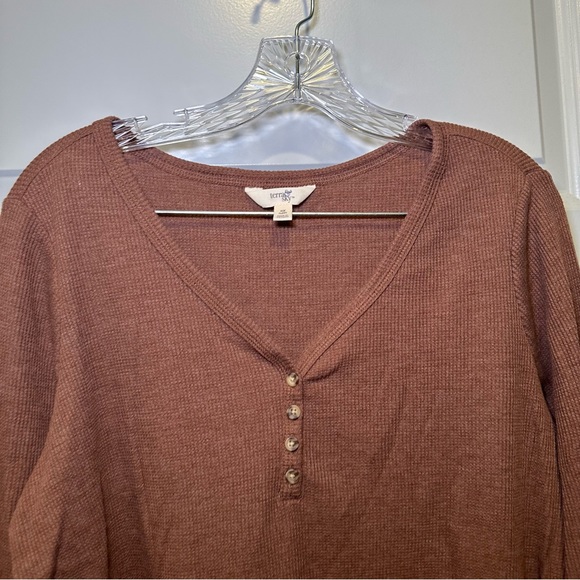 Terra & Sky Brown V Neck Henley Thermal Top size 0X - Picture 4 of 8